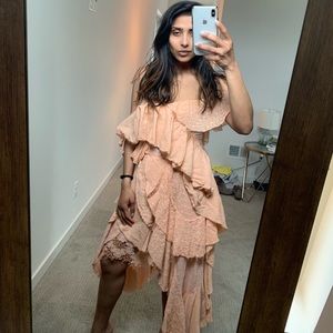 Anjuna jacquard dress: one shoulder ruffled panel